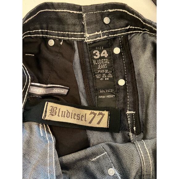 Bludiesel 77 Original Denim Forge Black Shimmer Size 34X33 Wide Leg Jeans - Picture 4 of 6